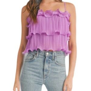 Lush Lavender Ruffle Pleated Wire Hem Crop Top Size M Valentine’s Day Feminine